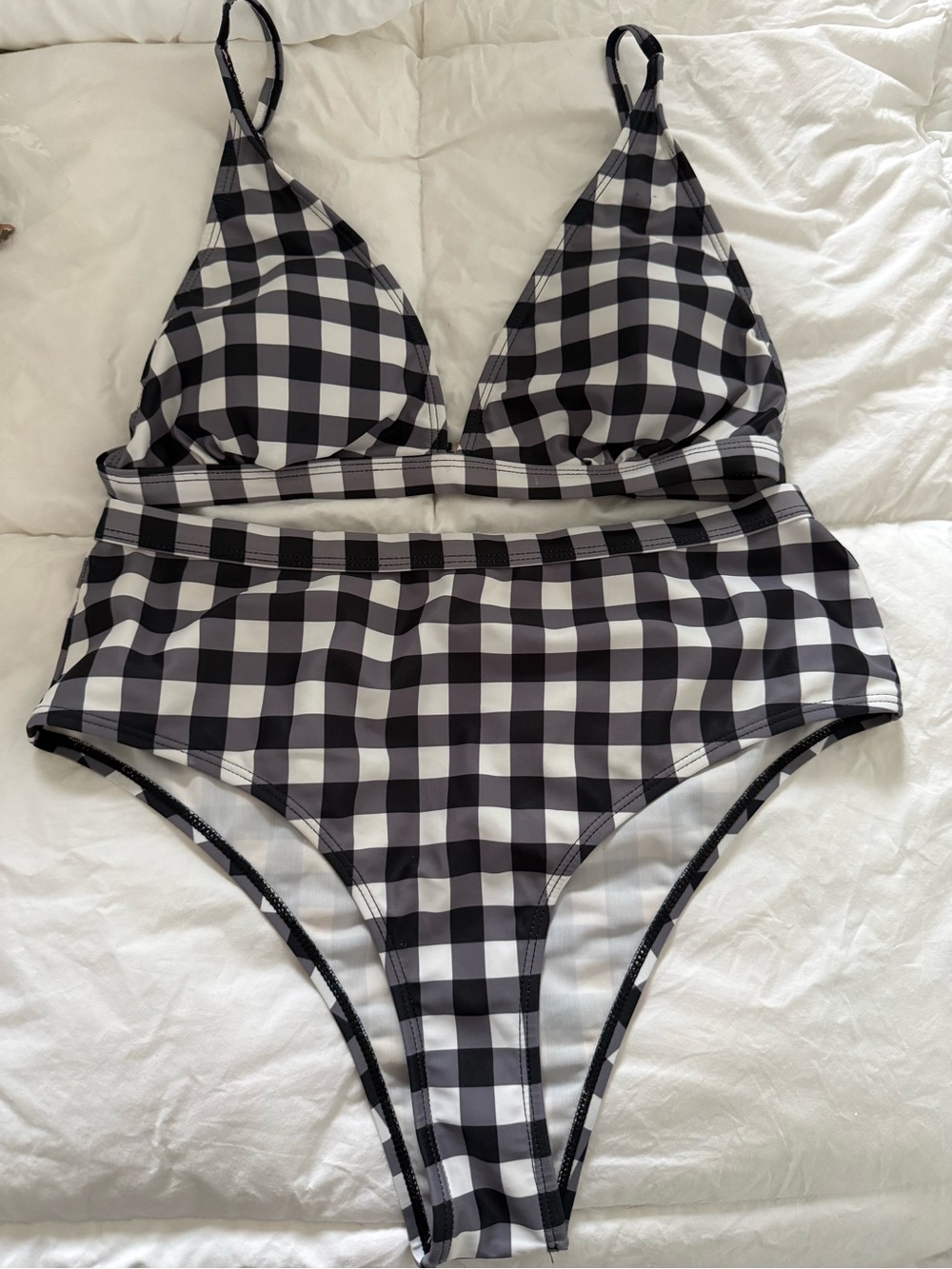 Black & White Gingham High-Waist Bikini Set